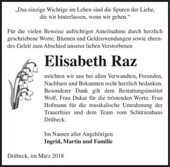 Traueranzeige von Elisabeth Raz  von Magdeburger Volksstimme
