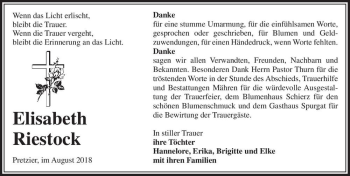 Traueranzeige von Elisabeth Riestock  von Magdeburger Volksstimme