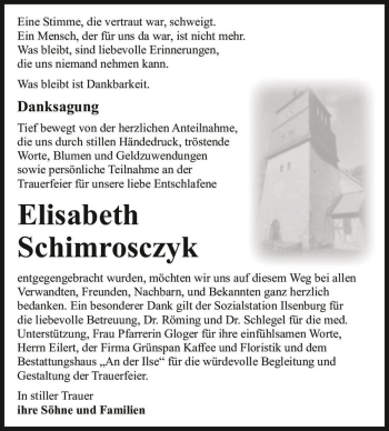 Traueranzeige von Elisabeth Schimrosczyk  von Magdeburger Volksstimme