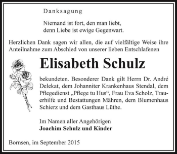 Traueranzeige von Elisabeth Schulz  von Magdeburger Volksstimme