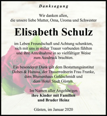 Traueranzeige von Elisabeth Schulz  von Magdeburger Volksstimme
