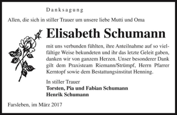 Traueranzeige von Elisabeth Schumann  von Magdeburger Volksstimme