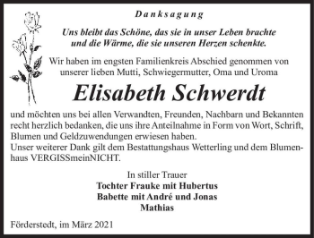 Traueranzeige von Elisabeth Schwerdt  von Magdeburger Volksstimme