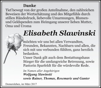 Traueranzeige von Elisabeth Slawinski  von Magdeburger Volksstimme