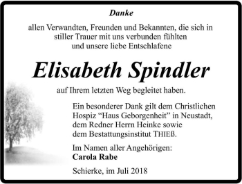 Traueranzeige von Elisabeth Spindler  von Magdeburger Volksstimme