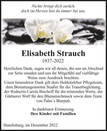 Traueranzeige von Elisabeth Strauch  von Magdeburger Volksstimme