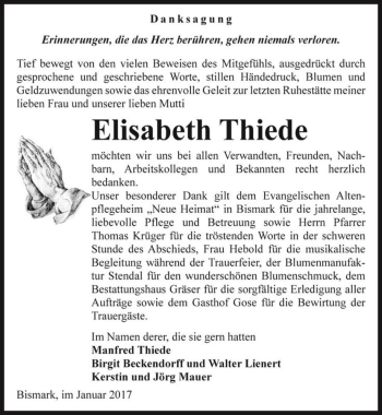Traueranzeige von Elisabeth Thiede  von Magdeburger Volksstimme