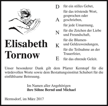 Traueranzeige von Elisabeth Tornow  von Magdeburger Volksstimme