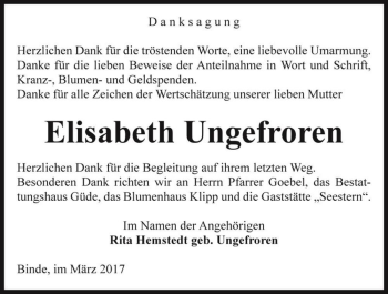 Traueranzeige von Elisabeth Ungefroren  von Magdeburger Volksstimme
