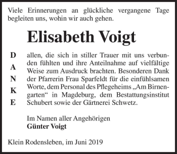 Traueranzeige von Elisabeth Voigt  von Magdeburger Volksstimme