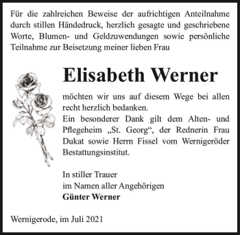 Traueranzeige von Elisabeth Werner  von Magdeburger Volksstimme