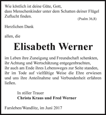 Traueranzeige von Elisabeth Werner  von Magdeburger Volksstimme