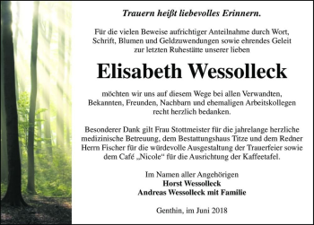 Traueranzeige von Elisabeth Wessolleck  von Magdeburger Volksstimme