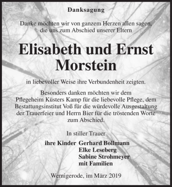 Traueranzeige von Elisabeth und Ernst Morstein  von Magdeburger Volksstimme