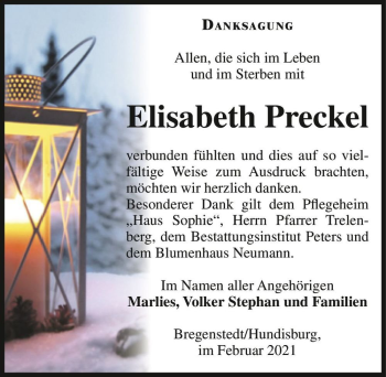 Traueranzeige von Elisabth Preckel  von Magdeburger Volksstimme