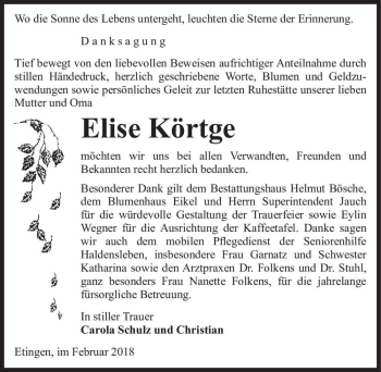 Traueranzeige von Elise Körtge  von Magdeburger Volksstimme