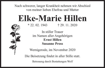 Traueranzeige von Elke-Marie Hillen  von Magdeburger Volksstimme