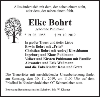 Traueranzeige von Elke Bohrt (geb. Puhlmann)  von Magdeburger Volksstimme