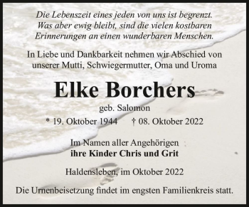 Traueranzeige von Elke Borchers (geb. Salomon)  von Magdeburger Volksstimme