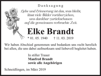 Traueranzeige von Elke Brandt  von Magdeburger Volksstimme