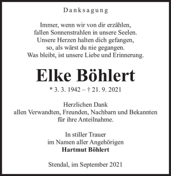 Traueranzeige von Elke Böhlert  von Magdeburger Volksstimme