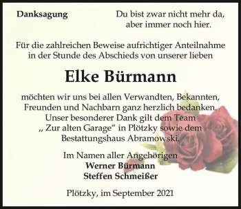Traueranzeige von Elke Bürmann  von Magdeburger Volksstimme