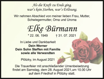 Traueranzeige von Elke Bürmann  von Magdeburger Volksstimme