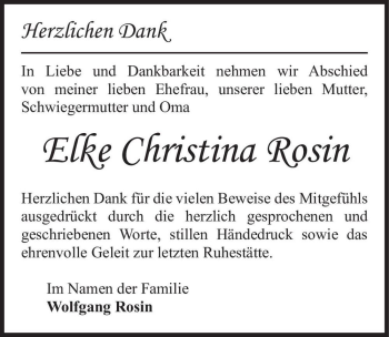 Traueranzeige von Elke Christina Rosin  von Magdeburger Volksstimme