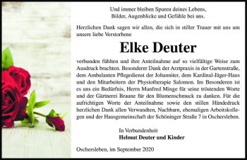 Traueranzeige von Elke Deuter  von Magdeburger Volksstimme