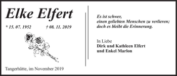 Traueranzeige von Elke Elfert  von Magdeburger Volksstimme
