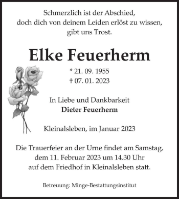 Traueranzeige von Elke Feuerherm  von Magdeburger Volksstimme