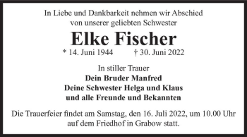 Traueranzeige von Elke Fischer  von Magdeburger Volksstimme