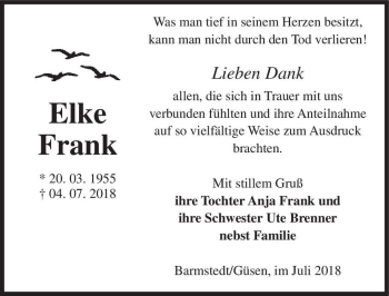 Traueranzeige von Elke Frank  von Magdeburger Volksstimme