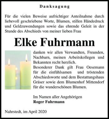 Traueranzeige von Elke Fuhrmann  von Magdeburger Volksstimme