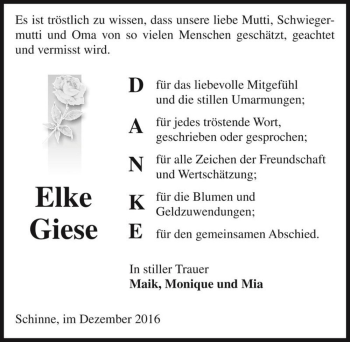 Traueranzeige von Elke Giese  von Magdeburger Volksstimme