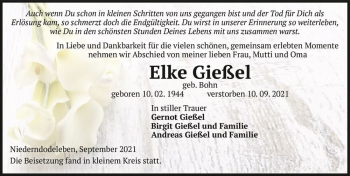 Traueranzeige von Elke Gießel (geb. Bohn)  von Magdeburger Volksstimme