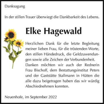 Traueranzeige von Elke Hagewald  von Magdeburger Volksstimme