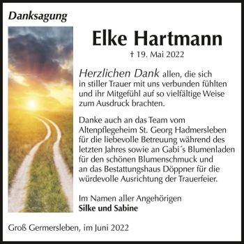 Traueranzeige von Elke Hartmann  von Magdeburger Volksstimme