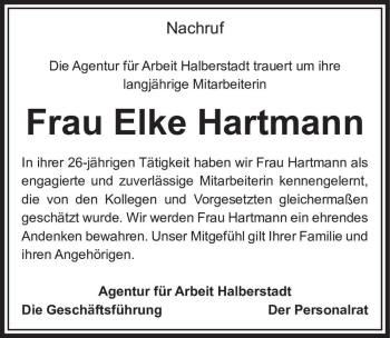 Traueranzeige von Elke Hartmann  von Magdeburger Volksstimme
