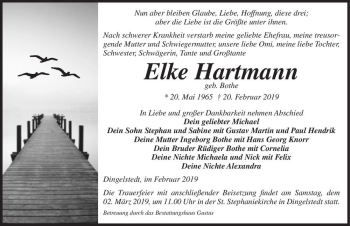 Traueranzeige von Elke Hartmann (geb. Bothe)  von Magdeburger Volksstimme