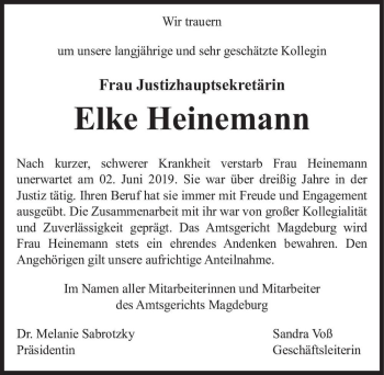Traueranzeige von Elke Heinemann  von Magdeburger Volksstimme