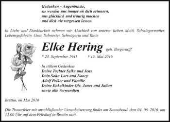 Traueranzeige von Elke Hering (geb. Bergerhoff)  von Magdeburger Volksstimme