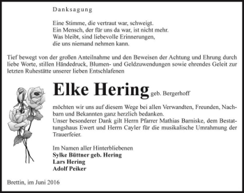 Traueranzeige von Elke Hering (geb. Bergerhoff)  von Magdeburger Volksstimme
