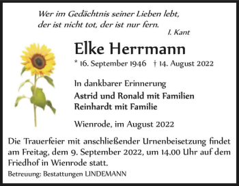 Traueranzeige von Elke Herrmann  von Magdeburger Volksstimme