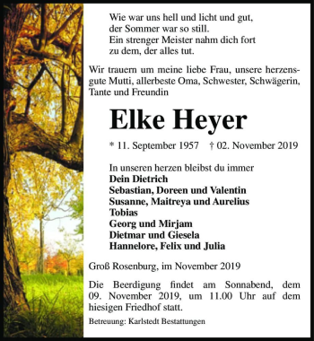 Traueranzeige von Elke Heyer  von Magdeburger Volksstimme