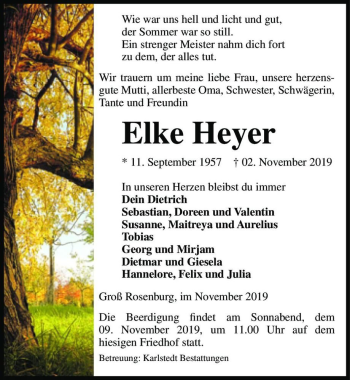 Traueranzeige von Elke Heyer  von Magdeburger Volksstimme