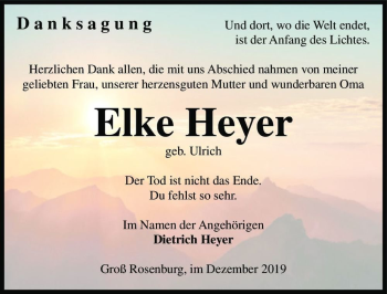 Traueranzeige von Elke Heyer (geb. Ulrich)  von Magdeburger Volksstimme
