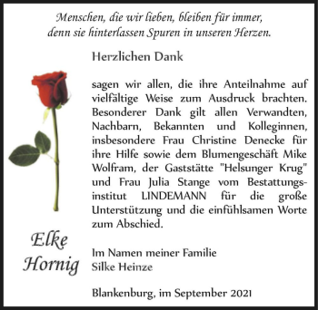 Traueranzeige von Elke Hornig  von Magdeburger Volksstimme