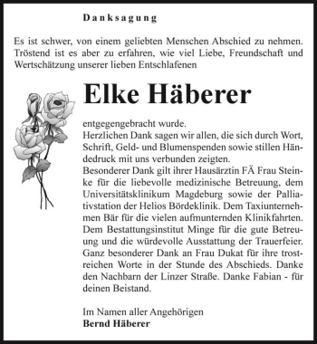 Traueranzeige von Elke Häberer  von Magdeburger Volksstimme