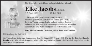 Traueranzeige von Elke Jacobs (geb. Seiler)  von Magdeburger Volksstimme